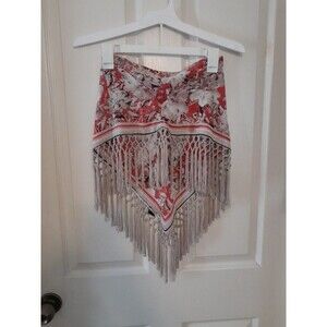 Western Scarf/ Shawl Orange Base With Frinnge Border.  2X. B10
